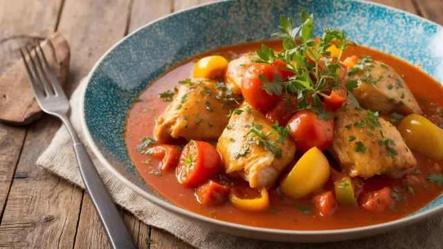 Poulet basquaise cookeo dans une assiette élégante