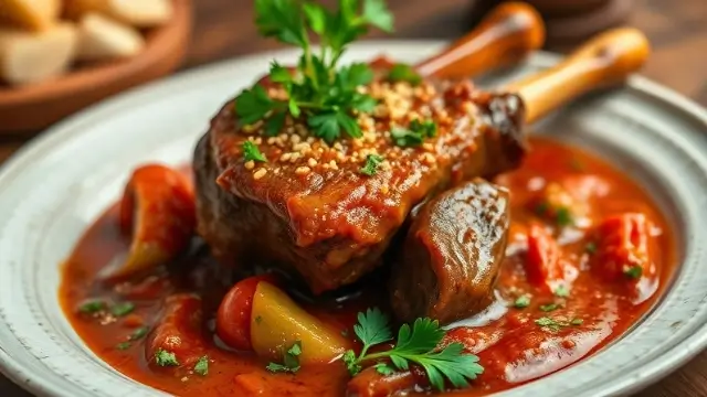 Assiette d'osso bucco de veau avec sauce tomate et gremolata