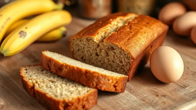 Banana bread recette : Un banana bread doré et moelleux prêt à être dégusté, avec des tranches coupées pour montrer sa texture.