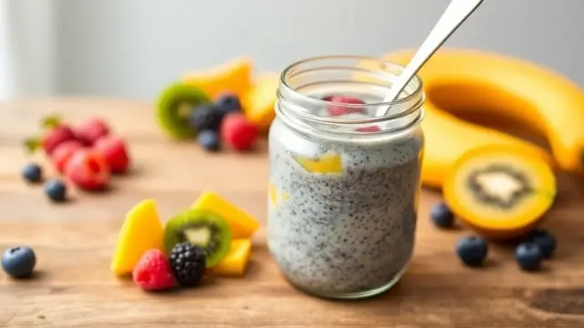 Recette de pudding de chia avec des fruits frais, parfait pour un petit déjeuner sain et nourrissant