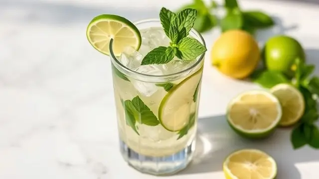 Verre de virgin mojito avec menthe, lime et glace