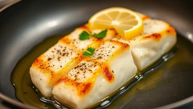Dos de cabillaud parfaitement poêlé avec une croûte dorée, assaisonné d'huile d'olive et de citron, une recette de dos de cabillaud simple et savoureuse.