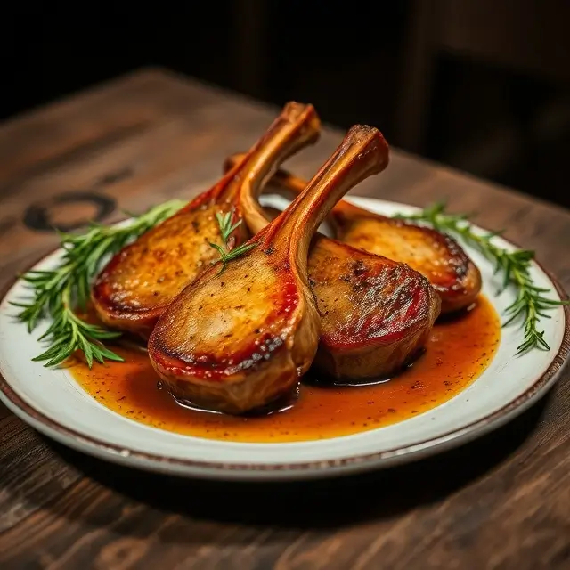 Plat de côtelettes de veau avec une sauce savoureuse, herbes fraîches et ambiance chaleureuse