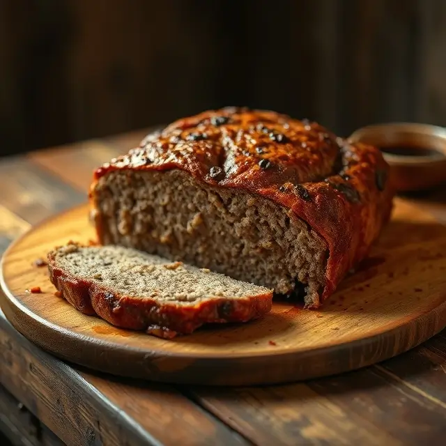 Pain de viande maison doré et juteux, prêt à être dégusté.