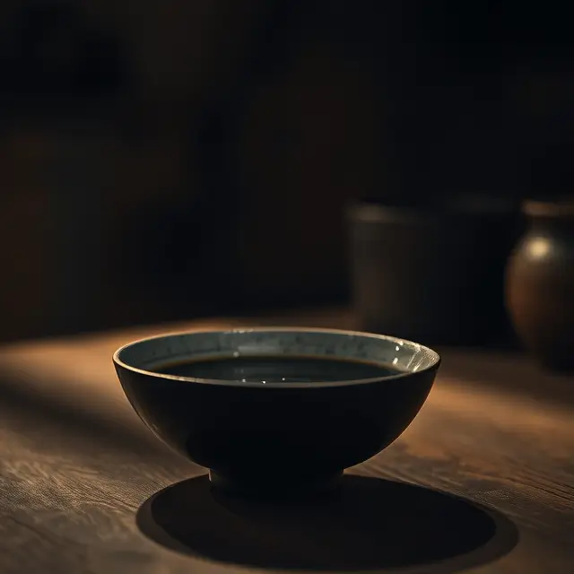 Bowl de Hiraki Miso sur une table en bois rustique, éclairage tamisé mettant en valeur la texture riche du miso.