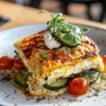 Lasagnes aux courgettes et fromage de chèvre servies dans un plat gratiné doré au four