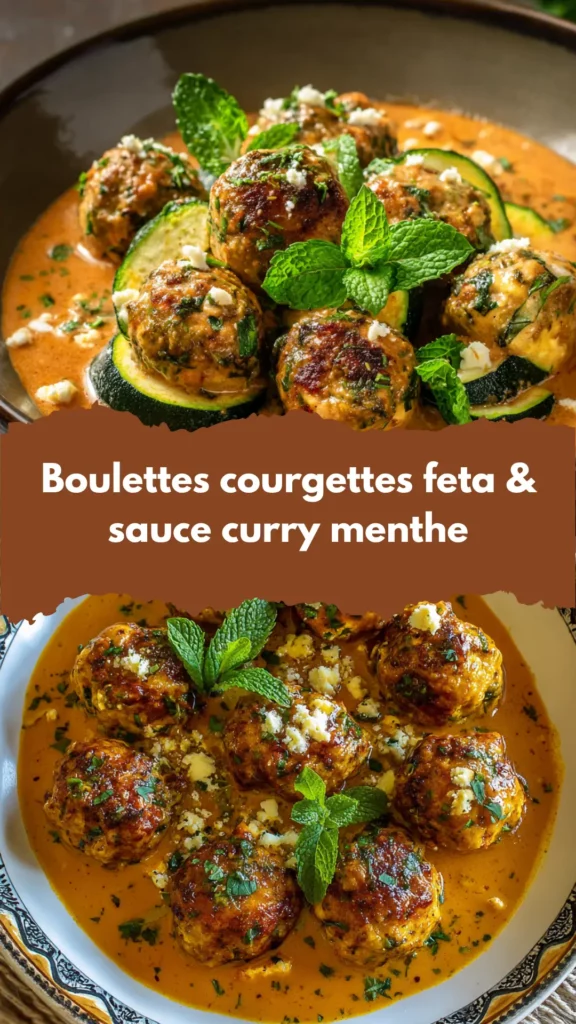 Boulettes courgettes feta & sauce curry menthe