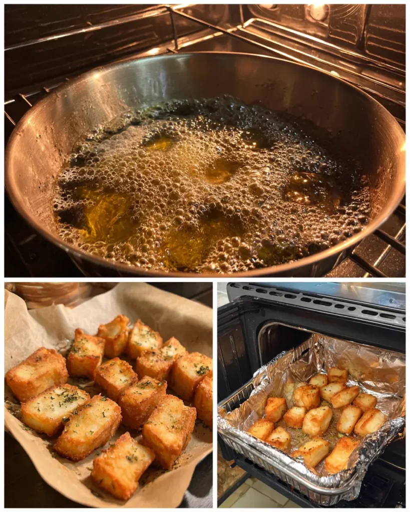 Panisses servies avec sauces, salade et légumes grillés sur une table rustique.