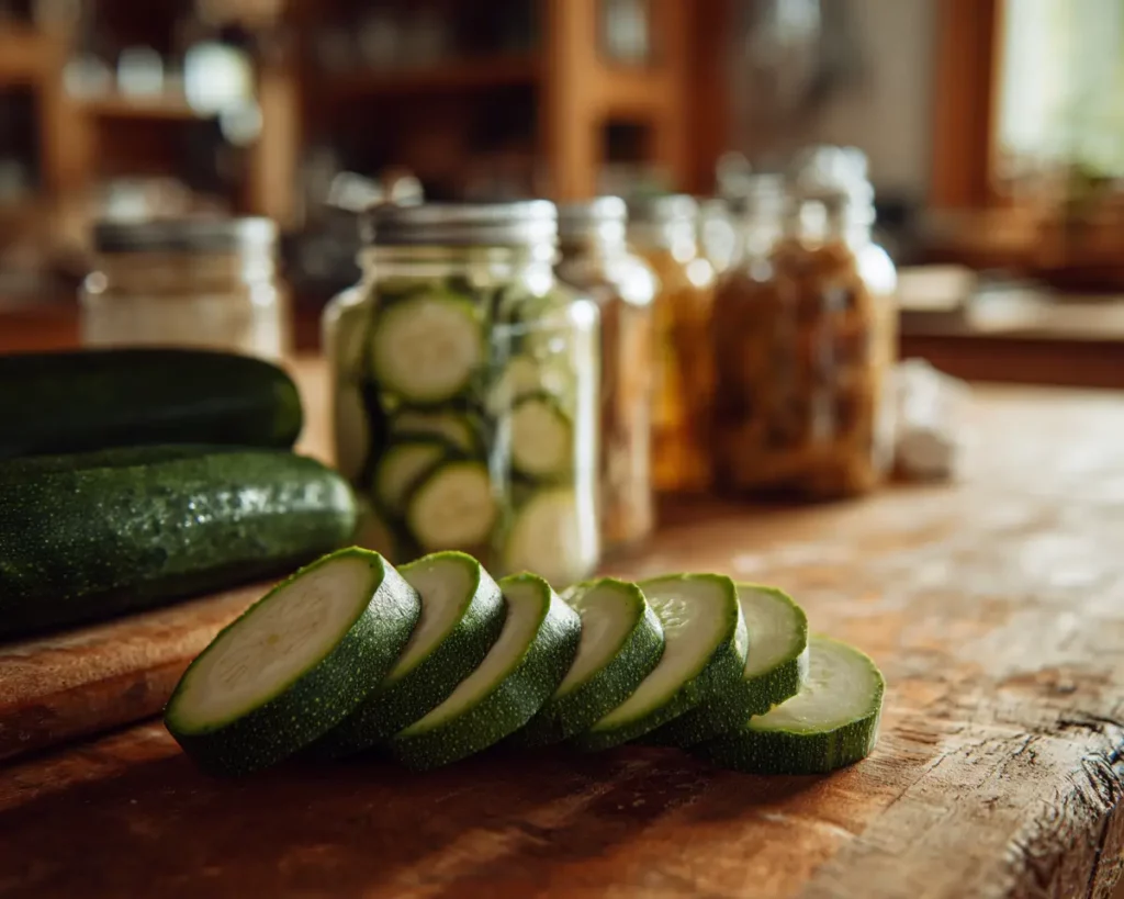 courgettes fraîches prêtes pour la mise en conserve