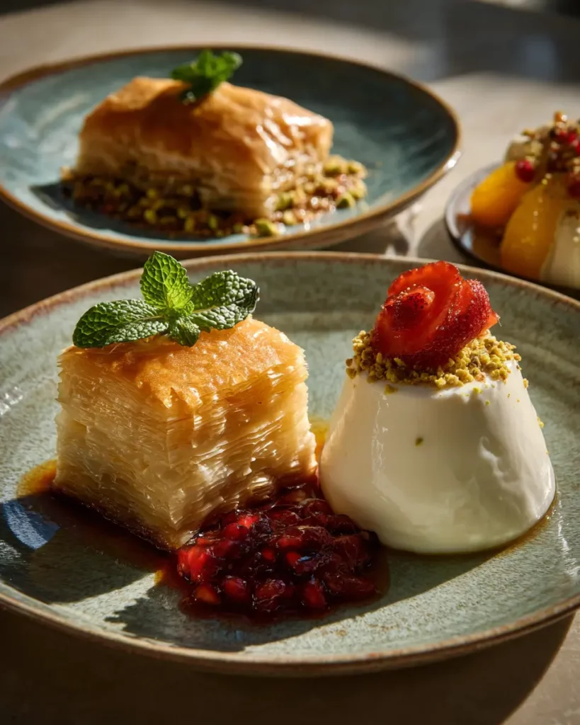 Desserts méditerranéens baklava et panna cotta