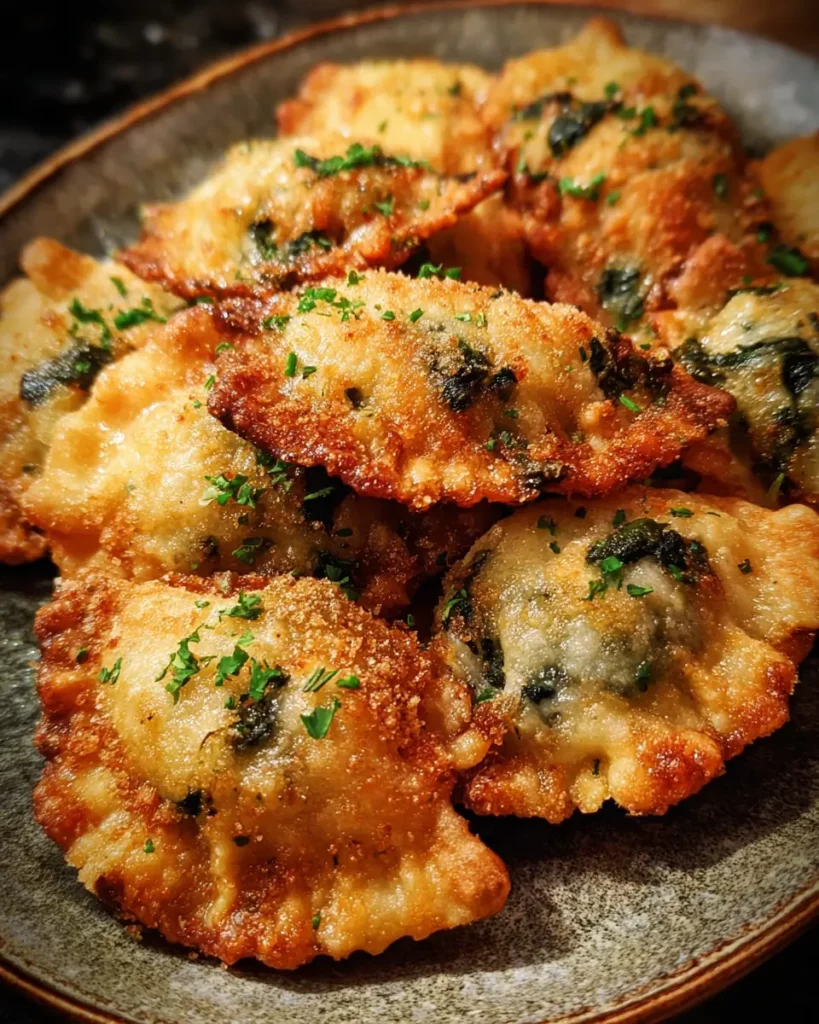 Raviolis frits aux feuilles de blettes dorés et croustillants