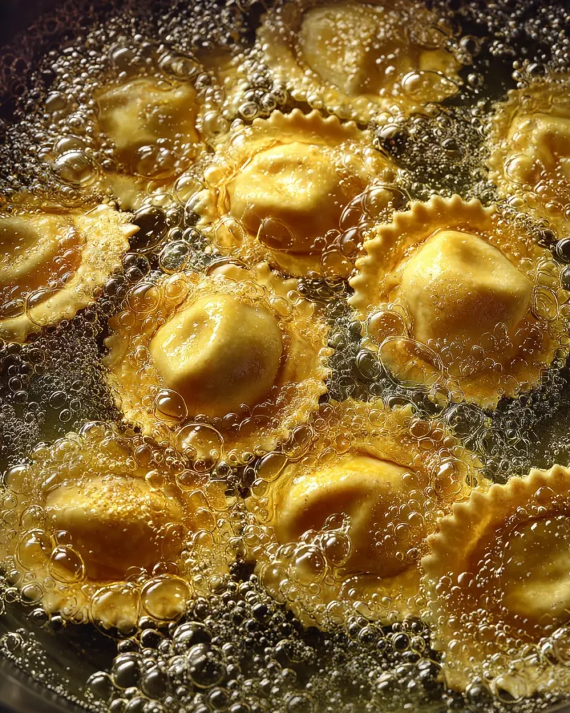 Raviolis aux blettes en pleine friture dorée