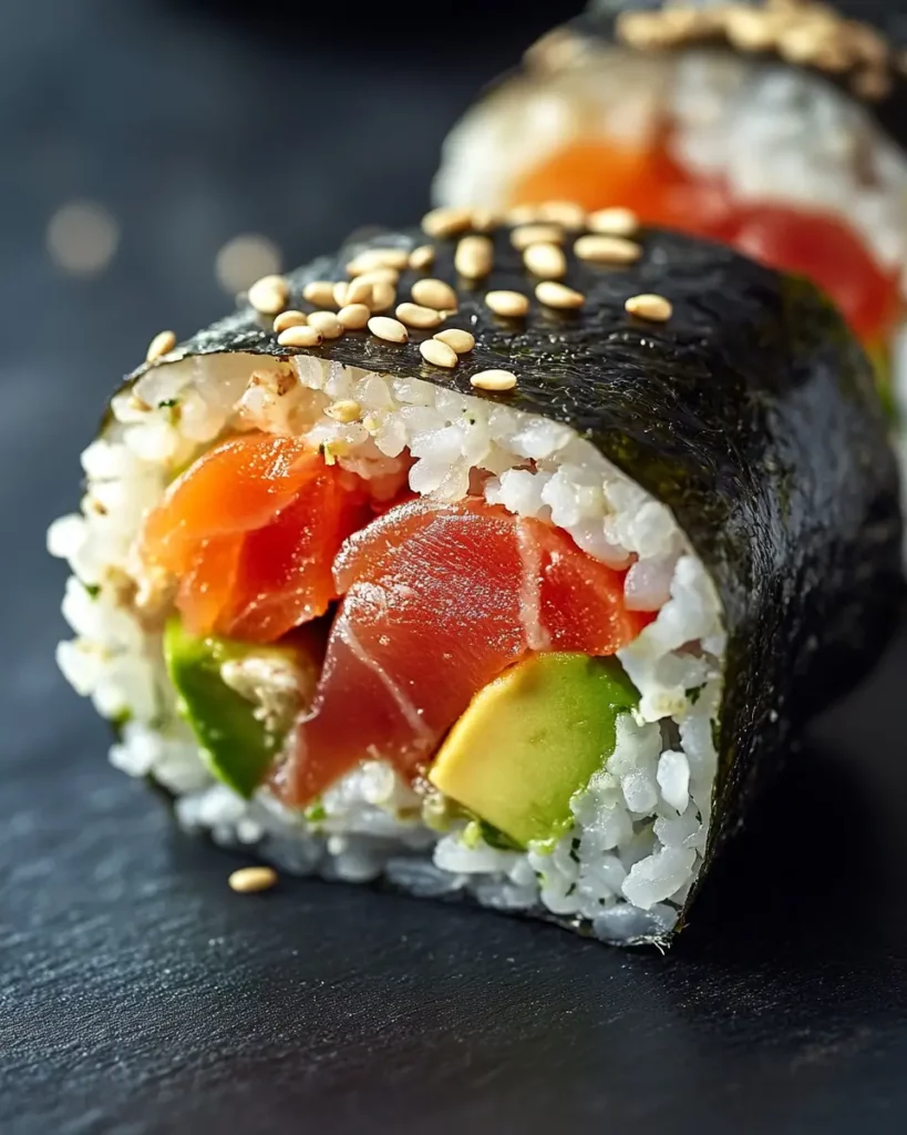 intérieur d’un taco sushi avec poisson cru et riz