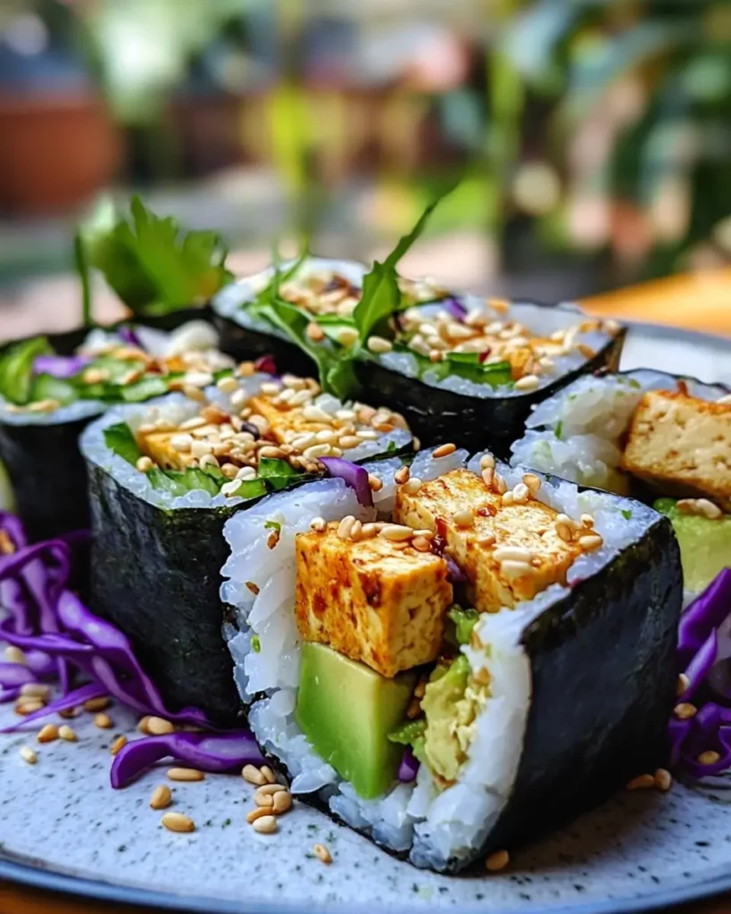 taco sushi vegan avec tofu et choux rouge