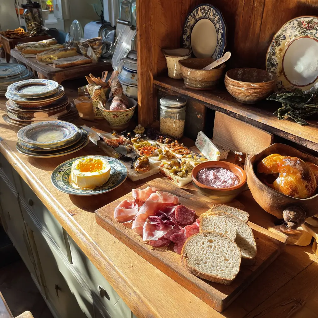 Planche de charcuterie maison avec rillettes, terrine et viande tranchée