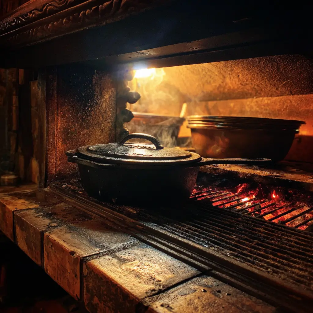 Cocotte mijotant doucement au four pour des tripes à la mode de Caen.