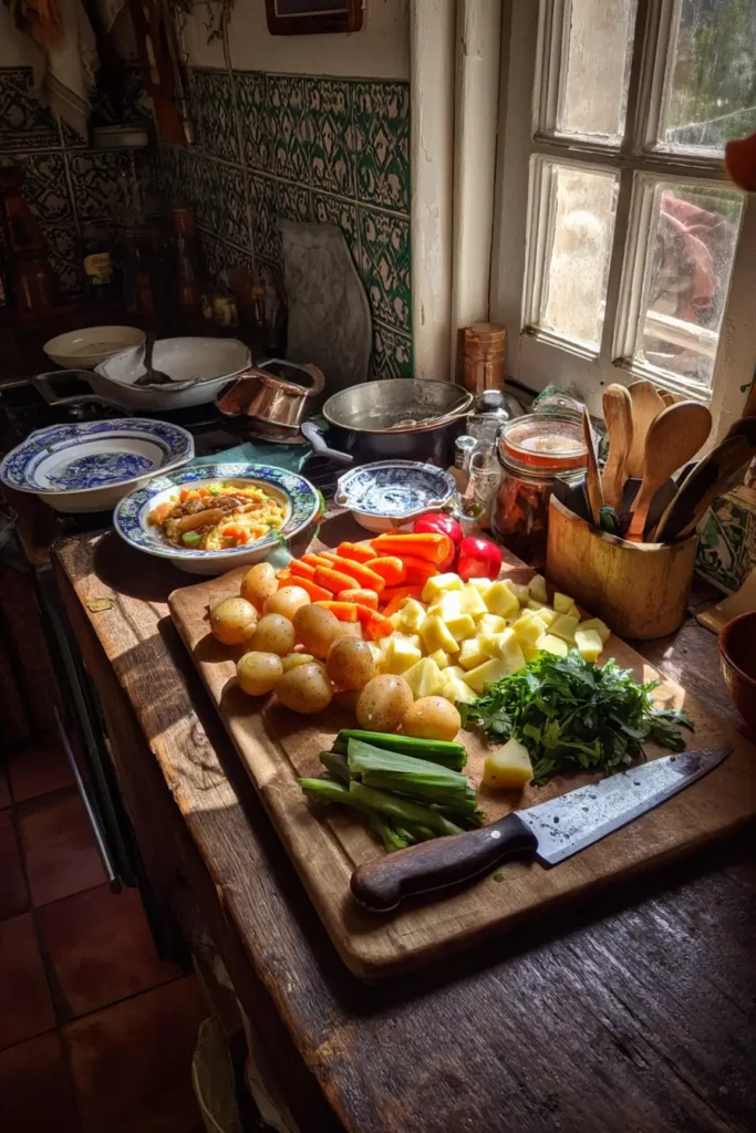 Légumes frais coupés sur un plan de travail pour préparer un tajine maison.